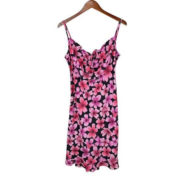 Vintage jr-s.com Dress Pink Black Floral 90s Y2K Women's 9 10 - Picture 4 of 12